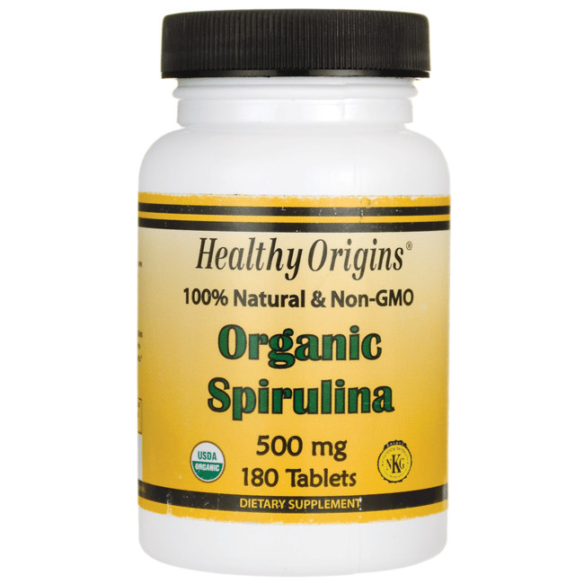 Healthy Origins 100% натуральная и не содержащая ГМО органическая спирулина 500 мг 180 таблеток