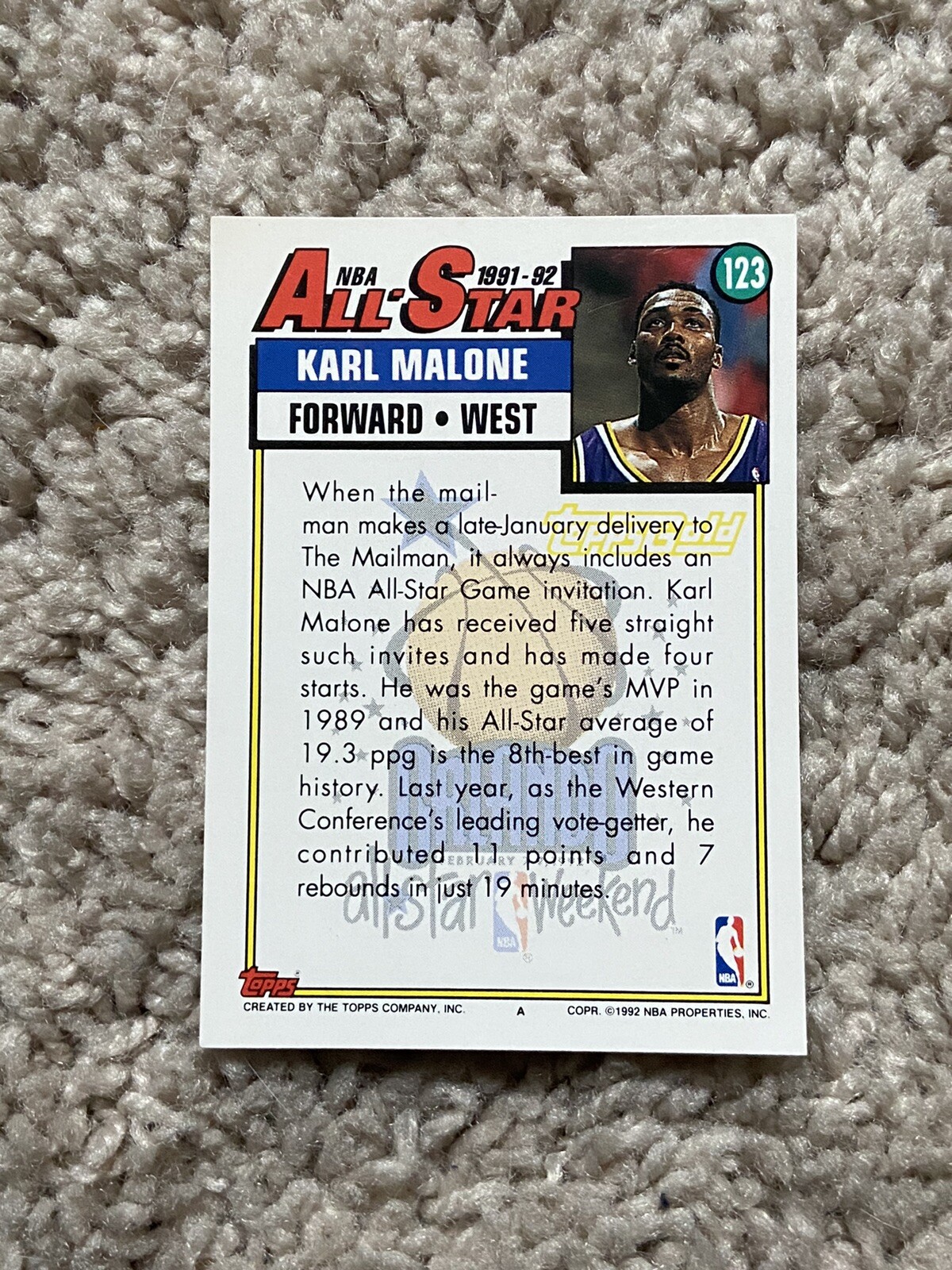 1992-93 NBA Topps Gold Basketball | Karl Malone 'All Star' | #123 | Jazz |  eBay