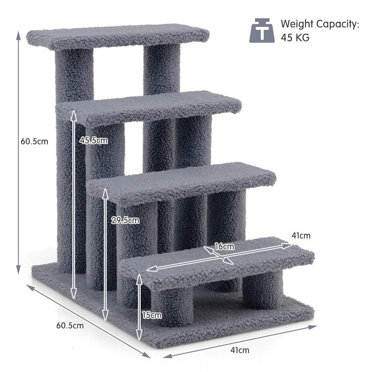 NNECW 4-Step Pet Stairs with Portable Design for Cats and Dogs-Grey