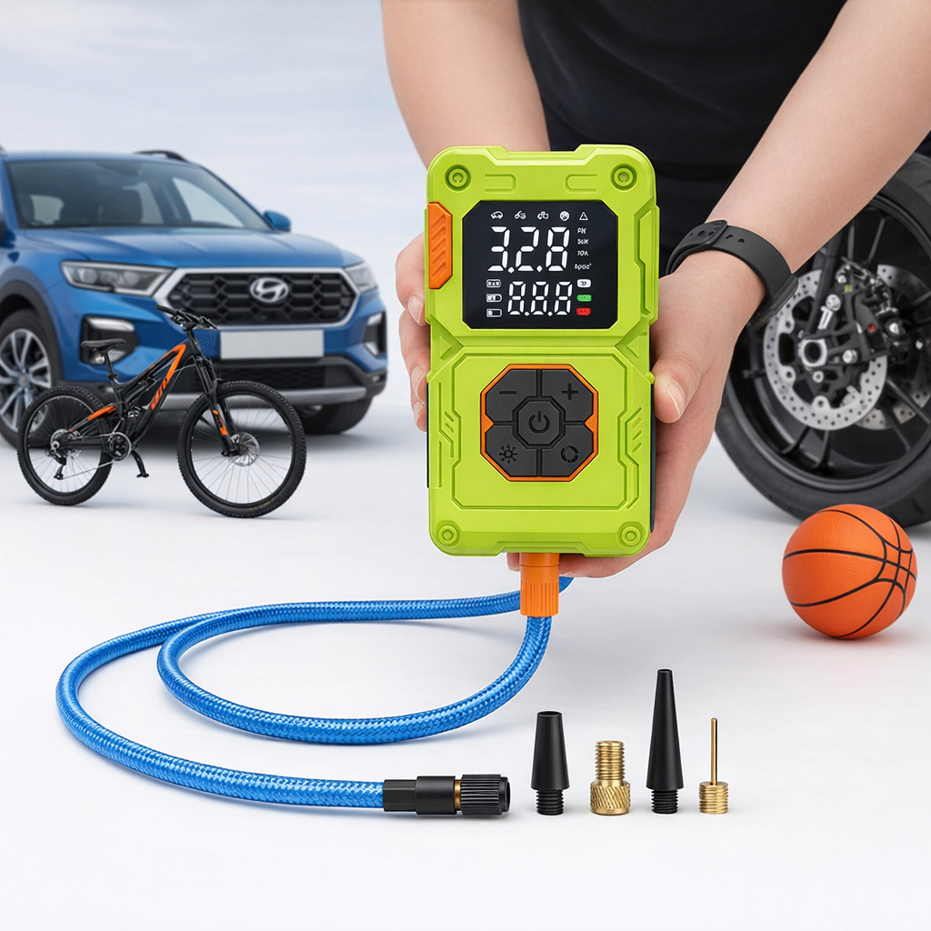 Tire Inflator Air Pump Fits Car Moto Bike Tires Portable