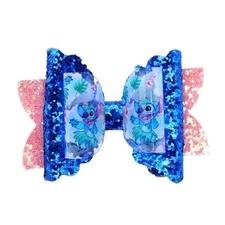 Pre-cut 3+" faux leather hair bow PREMIUM DIY KIT Stitch Cartoon