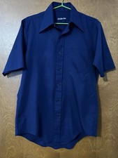 vintage 70s mens SHIRT Navy geek chic big collar GOLDEN VEE 14 1/2 Fits M