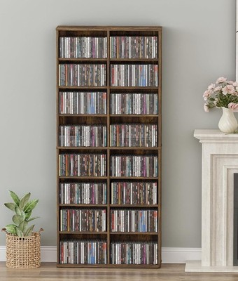DVD Storage Tower 16 Shelf Media Rack Adjustable CD Bookcase Organizer