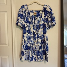 Farm Rio Dress Small New Without Tags $230.00 Royal Blue White Fun  Balloon Arms