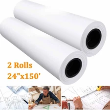 Wide Format Paper 2 Rolls Plotter Paper 24 In x 150 Ft CAD Bond 20lb Core 2"