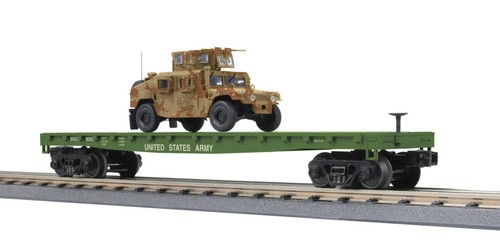 MTH 30-76835 VAGÓN PLANO DEL EJÉRCITO DE EE. UU. FERROVIARIO con HMMWV BLINDADO (DESIERTO) - NUEVO | Zustand: New