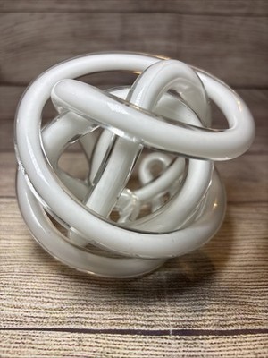Torre & Tagus Orbit Art Glass Knot Paperweight 5  White Cased