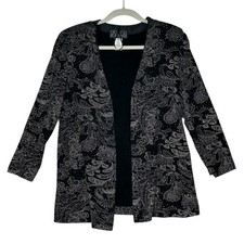 VTG Alex Evenings Silver Paisley Glitter Jacket Sweater Black Mob Wife Party L