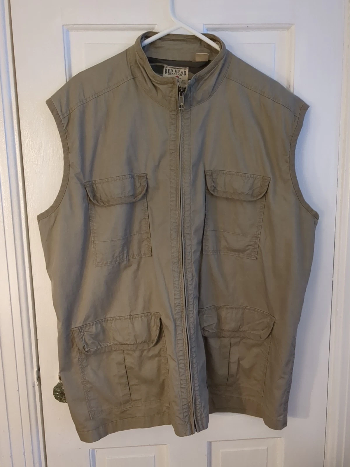 Red Head Vest Hunting Outdoors Size XL Cargo Pockets Zip Khaki Brown