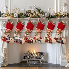 6 Pcs Vintage Christmas Stockings 18'' Large Rustic Santa Christmas Stockings...