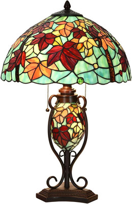 Tiffany Style Double Lit Maple Leaf Stained Glass Table Lamp 16x24 Inches