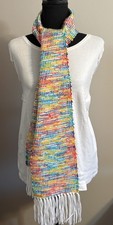 Hand-Woven Scarf, White with Vibrant Colors