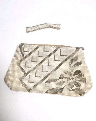 Vintage Czechoslovakian Seed-Bead Clutch Change Purse Art Deco Floral Micro-bead