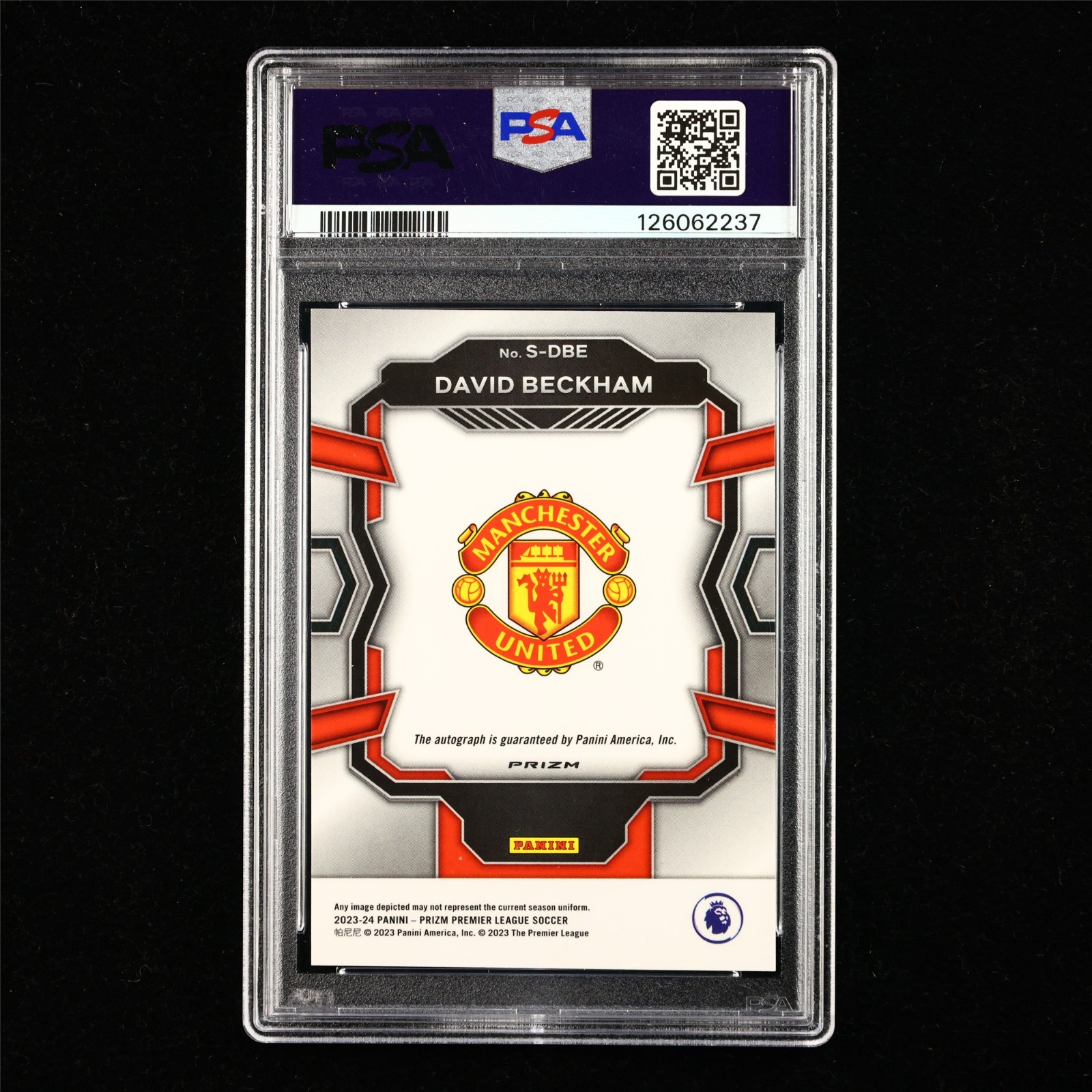 PSA 9 Mint 2023-24 Premier League David Beckham Breakaway Prizm Auto 10 MUFC view 3