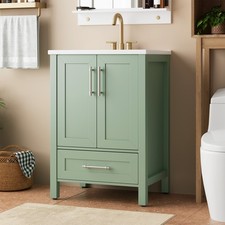 24'' Bathroom Vanity with Ceramic Sink Bathroom Cabinet with 2 Doors Drawers