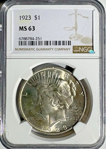 1923 Silver Peace Dollar NGC Graded and Certified MS63 BEAUTIFUL COIN!
