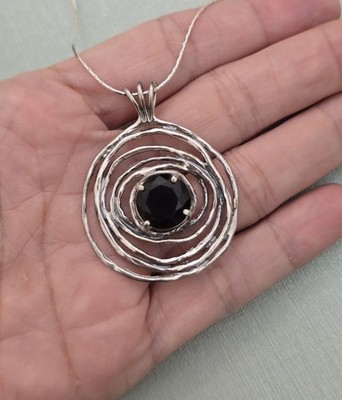  NWT Noa Zuman 925 Sterling Silver Necklace Black Gemstone 20'' Chain