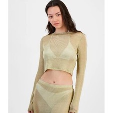 Miken Swim Metallic Mesh Cover Up Crop Top Women Small Gold Sheer Resort NWD
