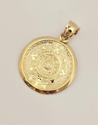 14k Echt Gelbgold Azteken Sonne Kalender Anhänger Charm
