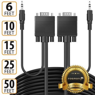 6 10 15 25 50 FT PC TV HD 1080P VGA Cable Adapter Cord w/ 3.5mm TRS Aux Audio