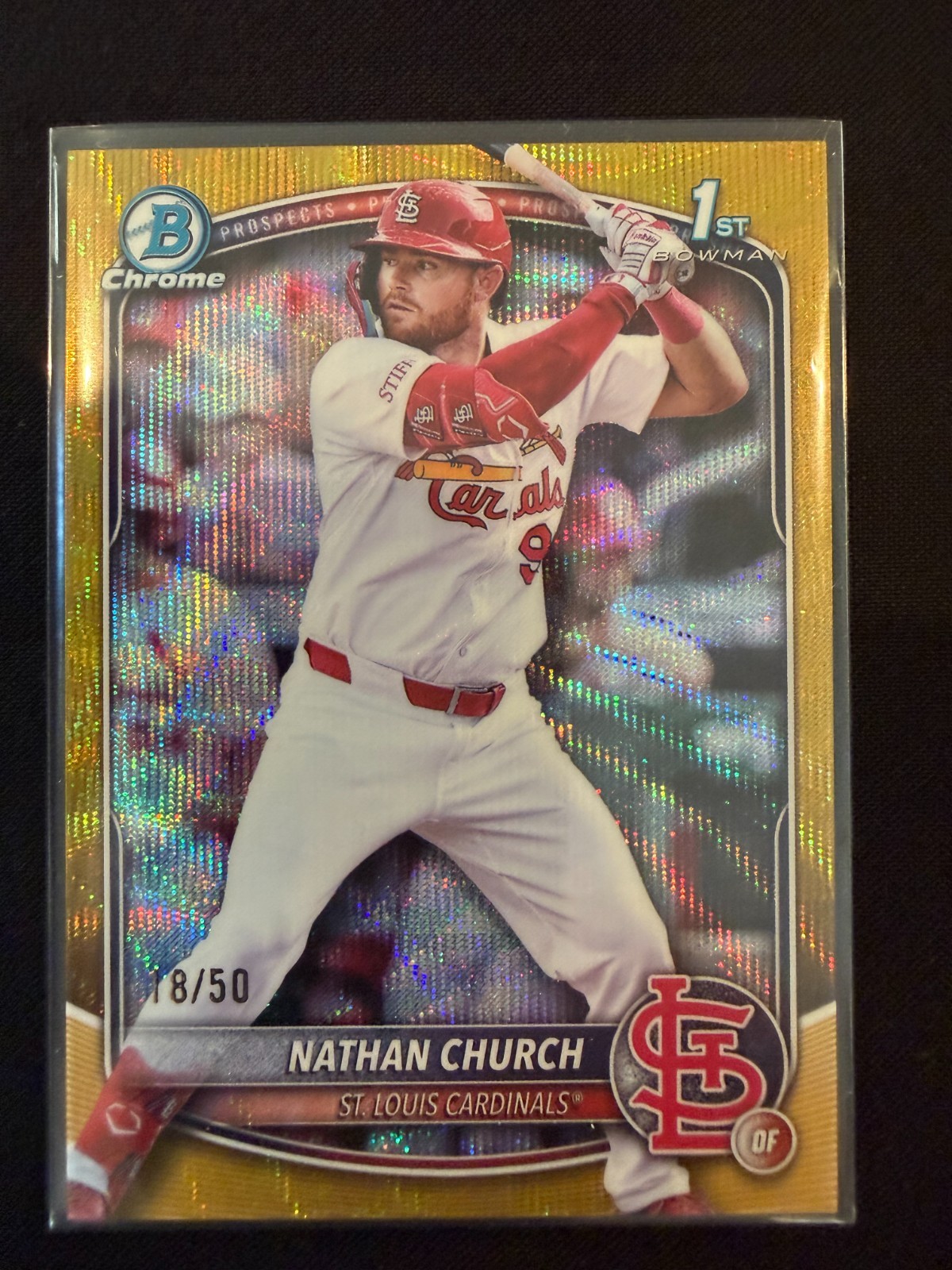 Nathan Church 2025 Bowman Chrome #BCP-192 Cardinals Gold Wave Refractor /50