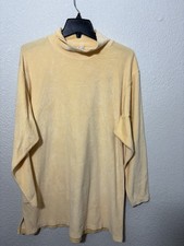 L.L.Bean Womens XL Velour Mock Neck Pullover Tunic Top Yellow Made in USA