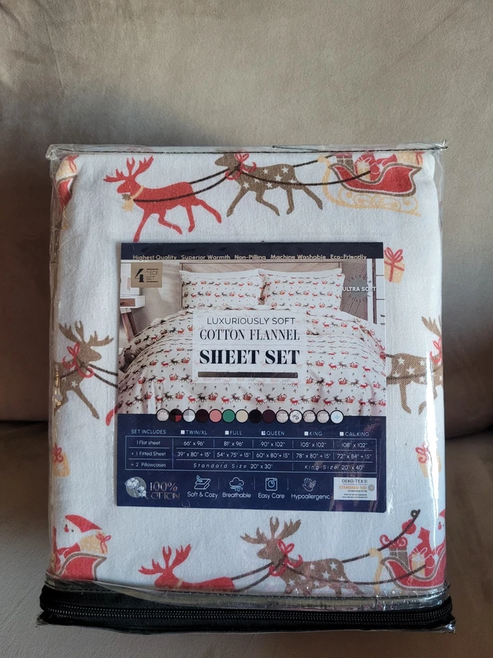 Juego de sábanas de 4 piezas de franela ultra suave de 15 pulgadas de profundidad para Navidad REINA Foto 2 de 3