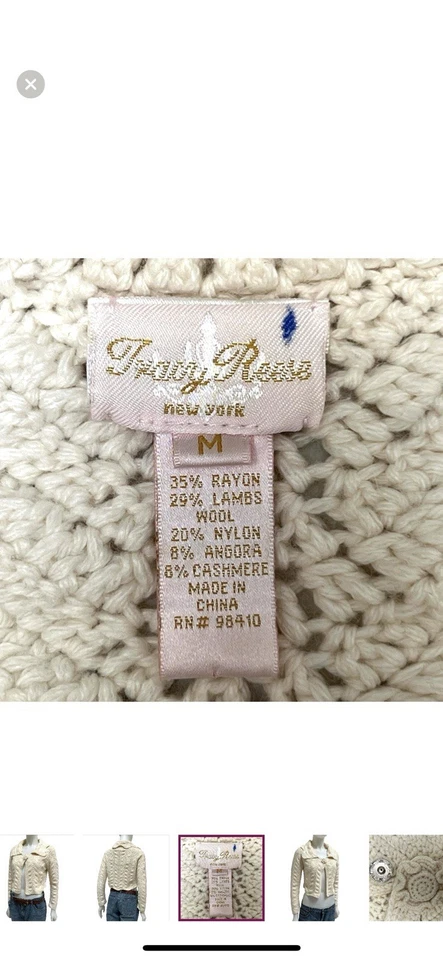 复古钩针针织开衫女式电缆针织厚耸肩小屋 M 码 Y2K — 第 4/4 张图片