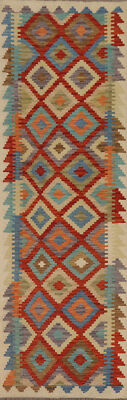 Flatweave Reversible Tribal Kilim Kelim Runner Rugs Handwoven Wool Carpets 3x10