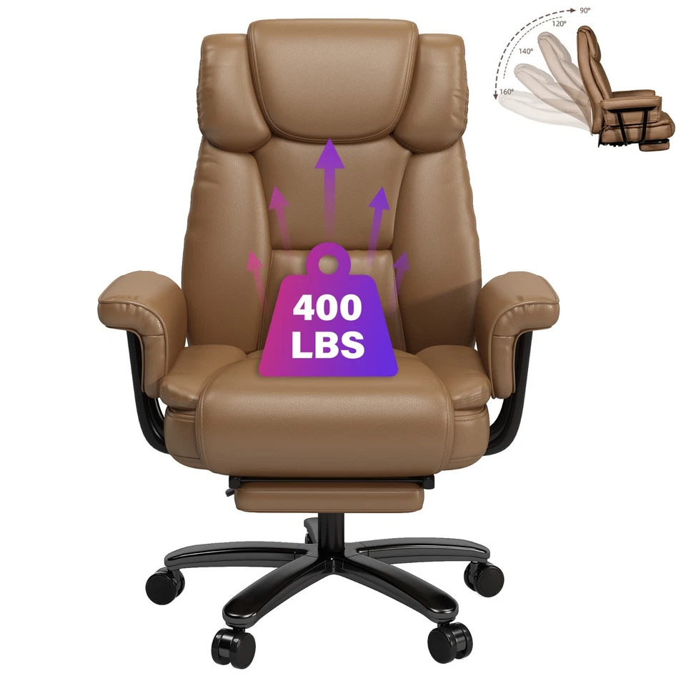 Big and Tall Office Chair Ergonomic Leather Computer Desk Chair with Footrest - Image 2 of 4