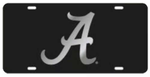 ALABAMA CRIMSON TIDE MIRROR CAR TAG BLACK W/ SILVER A SCRIPT LASER CUT ACRYLIC - 第 3/5 張圖片
