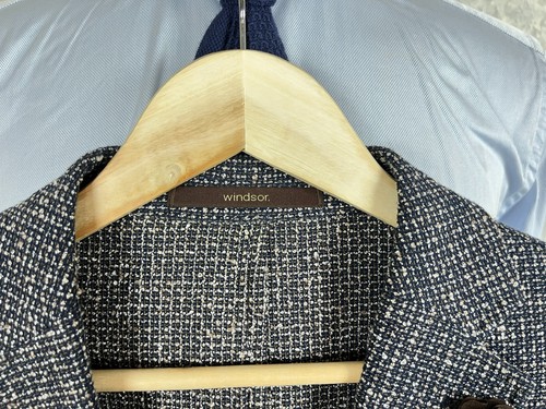 Windsor Blue White Boucle Fabric Cotton Linen Unlined Summer Blazer 40, EU 50 - Picture 9 of 13