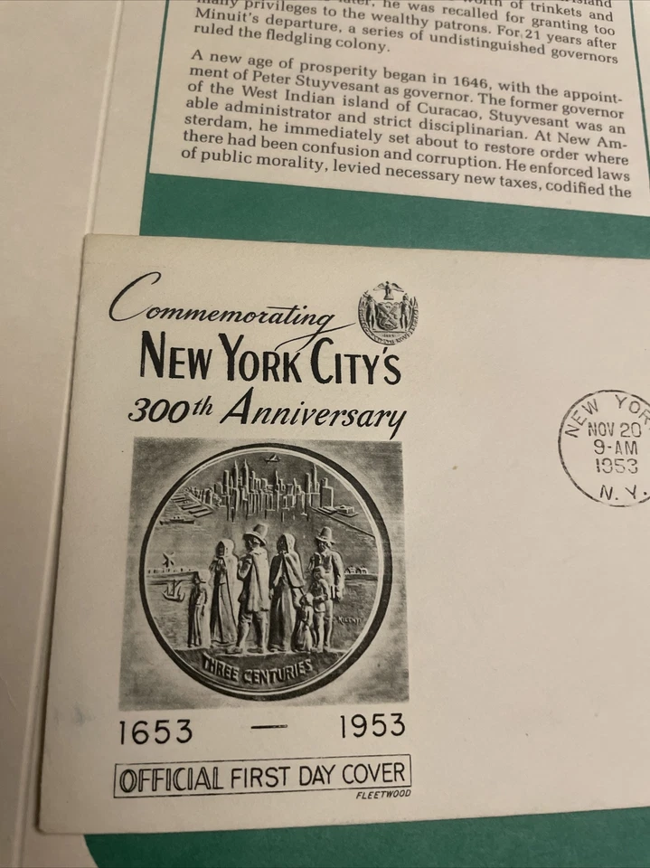 New York City First Day Of Issue November 20 1953 City’s 300 Anniversary - Image 2 of 4