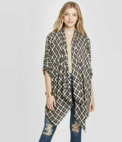 KNOX ROSE PLAID Flannel Shawl CARDIGAN 