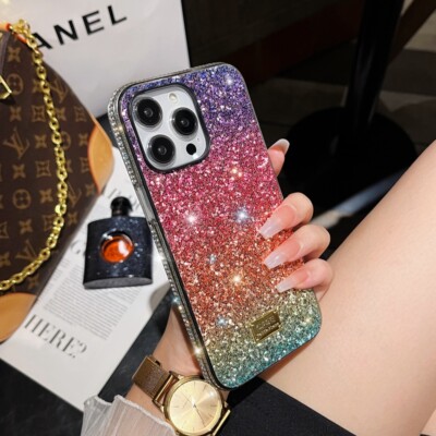 For iPhone 15 Pro Max 14 13 12 11 XR XS 6 7 8 Luxury Bling Gradient Diamond Case