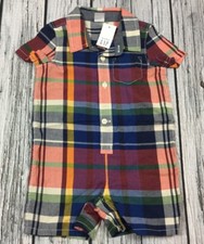 Baby Gap Boys 6-12 Months Plaid Shorts Cotton Romper. Nwt