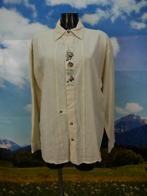 Size L costume shirt cream cotton Edelweiss hiking embroidery TH1319