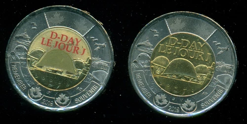 2019 Canada $2 D-Day Toonies Both Colourized and Non-Colourized
