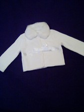 White Cardigen Sweater, 24 Months w/White Fur Collar Satin Bow.