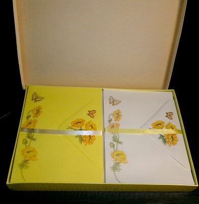 NIP Vintage 1978 AG Yellow Poppy Floral Flowers Boxed Stationary Set BEAUTIFUL