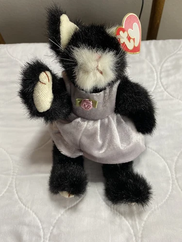 Cat Ty Beanie Baby Attic Treasures Purrcy Black & White Kitty Cat Plush Vintage