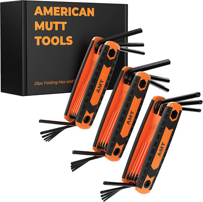 25Pc Folding Allen Wrench Set   Includes Star, SAE and Metric Allen Key Set   Fo