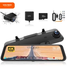 WOLFBOX 4K G850 Mirror Dash Cam 12" Dual Dash Cameras  Parking Monitoring 32G SD