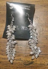 International Inspiration Silver Tone Dangle Chain With Irradesant Bead Earrings