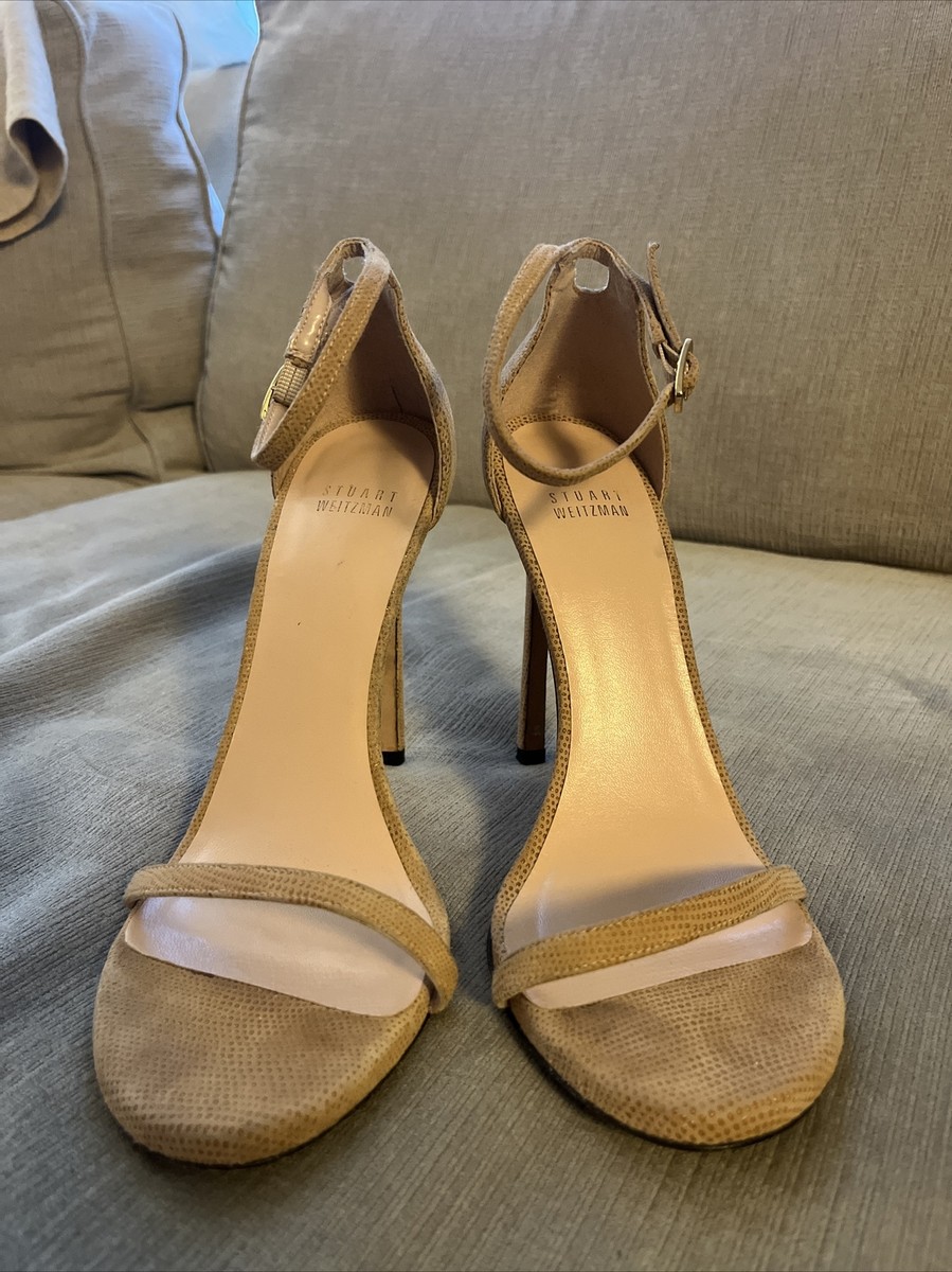 Stuart Weitzman Nudist Sandals Beige Textured Suede Size 9