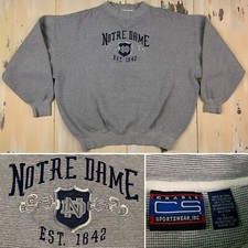 NOTRE DAME - Vtg 1990s Gray  White Crable Sportswear Sweatshirt, Mens LARGE