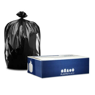 Plasticplace 40-45 Gallon Trash Bags on Rolls - Black, Total of 100 Garbage Bags