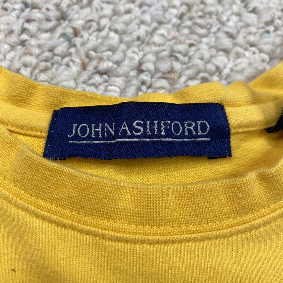 Camiseta John Ashford Para Hombre Talla XL Amarilla Pecho Rayas Suave Elastizada 100% Algodón Foto 3 de 4