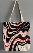 Shiseido Ginza Tokyo Red Black Beige Canvas Logo Tote Bag Shoulder Double Handle