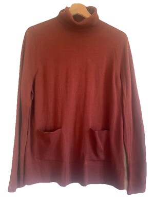 Paul Costelloe Ladies Jumper Burnt Orange 100% Wool Turtle Neck